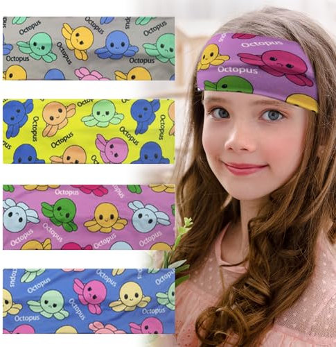 RYMAUP® 4er Pack Mädchen Einhorband, Hautfreundlicher Stoff, Kinderinsetzbar Haarband, Geeignet zum Make-up, Fitness (Octopus)