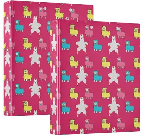 Notizbuch mit drei Ringen, 3,5 cm, Ordner mit Klemmbrett, 1/2er-Pack, Ordner für Studenten, Hardcover, 2 Stück, Lama-Alpaka-Muster, niedlich