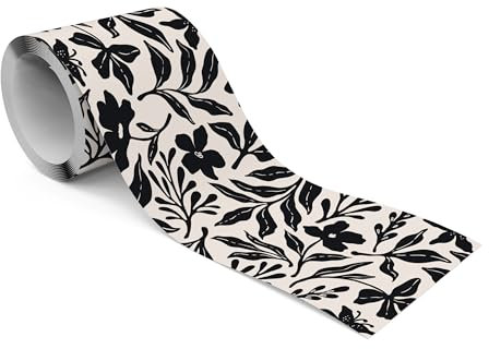Muralo - Selbstklebende Bordüre - Tapetenbordüre Wandbördure - Dekorative Wandtatto für Wände, Möbel, Decken, Tapeten, Wandverkleidungen, Türen - Schwarze Blumen - Br.10cm x Hö.300cm