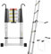 STANEW 5M Teleskopleiter Aluminium mit Leiterstabilisator, Mehrzweckleiter, Unterer Balancierbalken mit und Abnehmbaren Haken, Rutschfester Klappleiter, Ausziehbare Leiter, Multifunktional Ladder