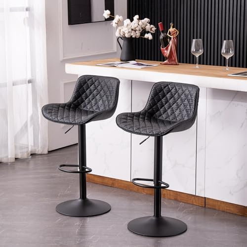YOUNIKE Negro Juego de 2 Modernos Taburetes de Bar Tapizados Giratorios y Ajustables de Altura para el Hogar, Bar, Cocina, Isla
