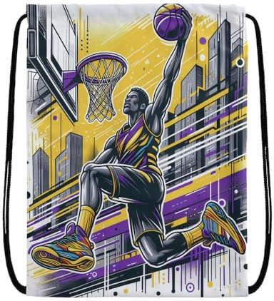 EZB Basketballspieler-Tasche mit Kordelzug, 36 x 30 cm, Midi-Rucksack, vielseitig verwendbar: Sport-Kits, Fitnessstudio, Mittagessen, Urlaub, Strand, Pumptasche, Basketballer-Tasche, violett, 36x30cm
