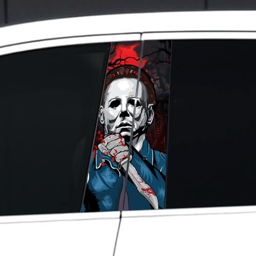 1 Paar Halloween-Auto-Horror-Aufkleber, Horror-Auto-Mittelsäulen-Aufkleber, klassische Filmfiguren Michael Myers, gruseliges Kind, Tür, Fenster, Säulenpfosten, Zierleiste, 27,9 x 48 cm (Michael Myers)