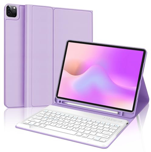 SENGBIRCH Custodia con Tastiera per iPad Pro 12,9 6ª/5ª/4ª/3ª Generazione, Layout Italiano QWERTY Rimovibile Wireless Bluetooth Tastiera, Custodia con Portapenne Supporta Ricarica, Viola chiaro