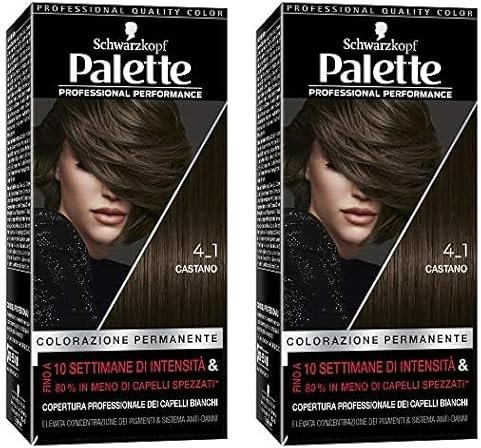 Schwarzkopf, Palette Colorazione Permanente, Tinta per Capelli, Crema Colorante Professionale, Copertura dei Capelli Bianchi, Sistema Anti-danni, Tonalità 4-1 Castano (Confezione da 2)
