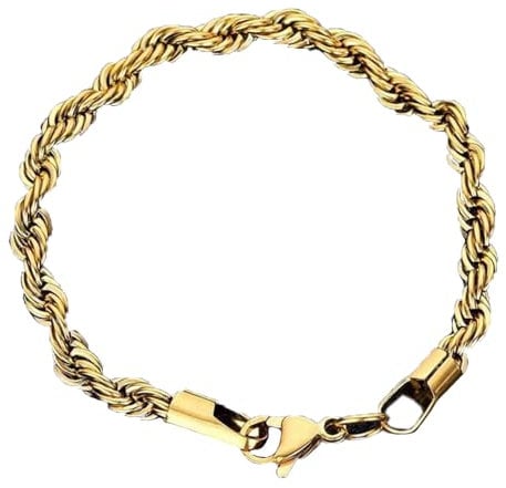 PAURO Gold Plated Stainless Steel 6mm Twist Chain Bracelet Hip Hop Rope Chain Bracelets for Women Men, 9''