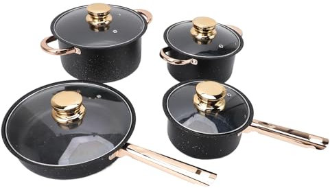 Juego de Utensilios de Cocina con Revestimiento de Piedra Maifan, Juego de Ollas y Sartenes de Acero inoxidable. Antiadherente, Buena Conductividad Térmica, Juego de Sartén para