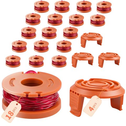 OMECO WA0010 WA0004 WA0004.1 Rasentrimmer Spule Funktioniert mit Worx Rasentrimmer WG151 WG163E, WG157, WG160, WG163, WG165 WG170, 1.60mm 3.05m Fadenspule(18 Ersatzspulen, 4 Kappe WA65311)
