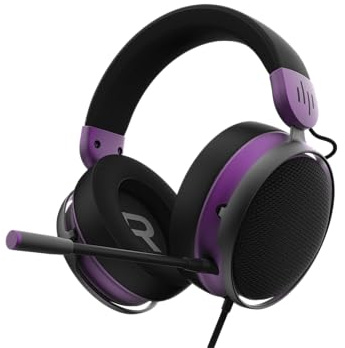 Dark Project SONO Kabelgebundenes Gaming-Headset | 3,5-mm-Audiobuchse | 53-mm-Treiber | Abnehmbares Mikrofon | Dreischichtige Ohrpolster | Schwarz/Violett