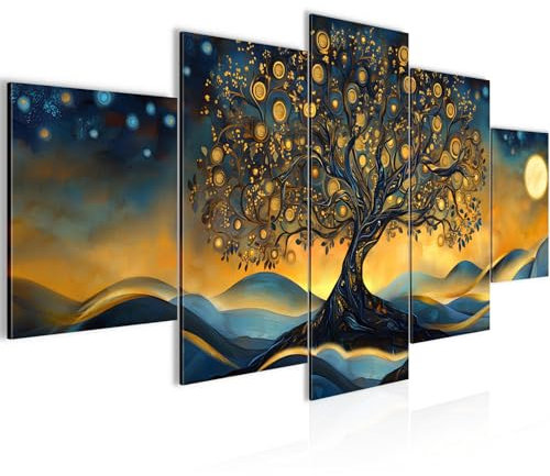 Runa Art Albero della vita Quadro Tela Non Tessuta 5 Pezzi Astratto Arancione Blu Soggiorno Camera da letto 054553a