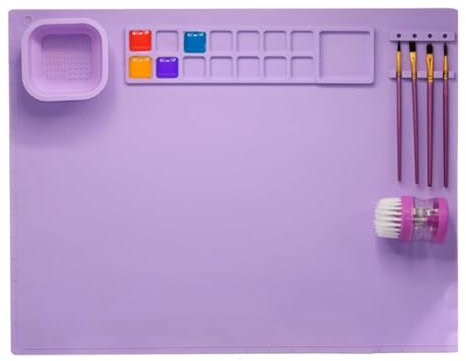 Sarngk Lot de 1 tapis de peinture en silicone pour enfants avec 1 pinceau de nettoyage et 10 pinceaux de peinture