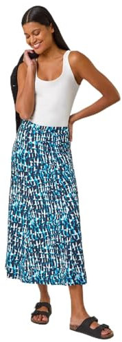 Roman Originals Jersey Skirt for Women UK - Ladies Midi Maxi Floral Animal Print Autumn Winter Swing Smart Casual Work Office Cocktail Party Going Out Evening Holiday Cruise - Turquoise - Size 20