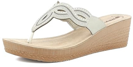 inblu Damen Ciabatte Donna Infradito Brillantini Con Zeppa E Plateau, Plantare In Pelle Imbottito steckdosenleiste, EIS, 39 EU