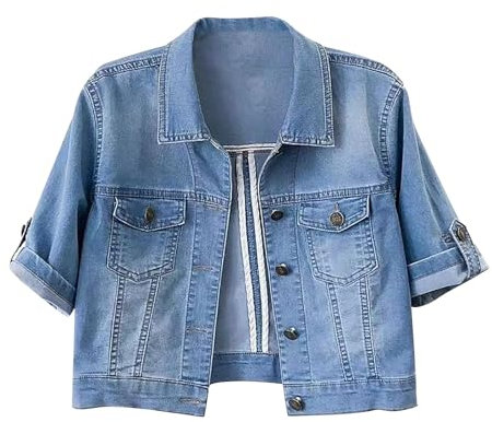 TDEOK Damen Jeansjacke Oversized Übergangsjacke Kurz Sommerjacke Leicht Sportlich Denim-Jacke Revers Freizeitjacke Streetwear Jacke Mit Knöpfen Jeanshemd Vintage Bikerjacke Casual Damenjacken