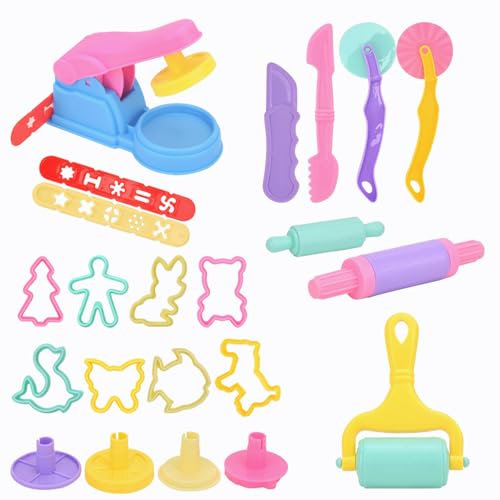 Clay Dough Tools Set – 22 PCS Creative Dough Tools Accessories Kit for Kids, Brightly Coloured Cutters, Rollers, Moulds & Presses for Cutting, Shaping & Moulding, Fun Arts & Crafts Gift for Children