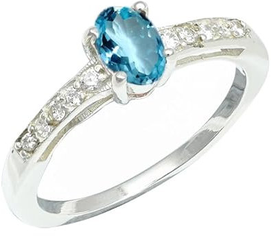 SILVERNROCK Blauer Topas-Ring, massives 925er-Sterlingsilber, Stein-Bandring, handgefertigt, für Herren und Damen, Schmuck ERG1240AK_71 (22.6)
