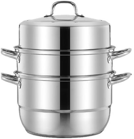 Hengqiyuan Vaporiera 3 Strati Acciaio Inox 28Cm Pentole A Vapore Antiruggine Impilabile Grande Capacità Resiste Alle Alte Temperature Con Coperchio Per Fornelli A Induzione Argento