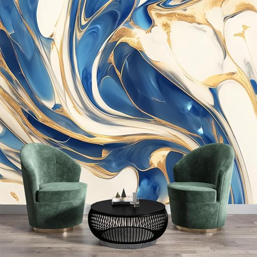 Fototapete 3D Effekt Dekoration Wandbild, Goldene Streifen Tapete 450×315cm Seidenstoff Tapete Luxus Marmor Wandtapeten, 220g/m² Fototapete Moderne Panorama Wandtapete Wanddeko