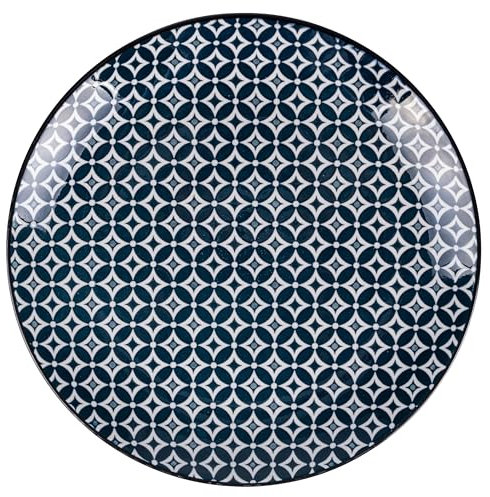 Confusion Flacher Teller aus Steingut, geometrisches Dekor, 6 Stück