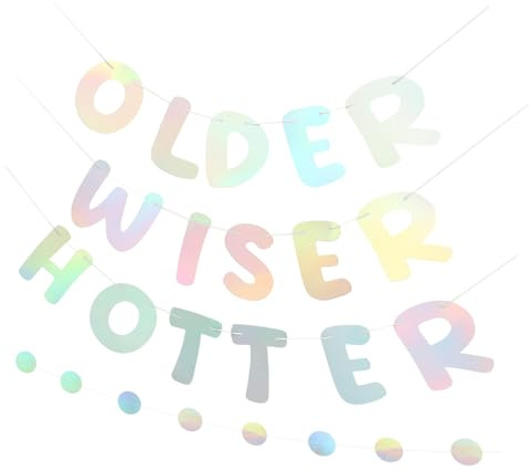 GALPADA Older Wiser Hotter Geburtstagsparty Banner Teilig Holografische Silber Pailletten Girlande Dekoratives Party Accessoire für Frauen Geburtstag Vielseitig für Wand und