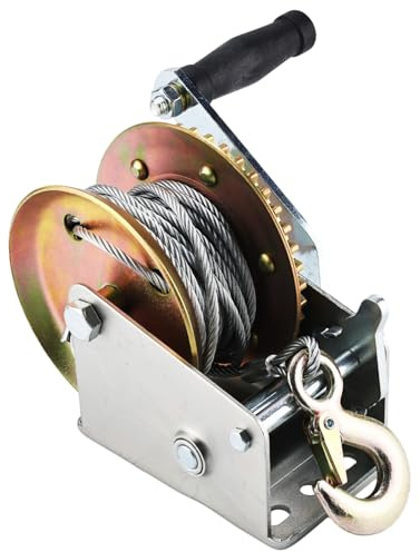BOOMSTART 1200 lbs Hand Winch with 32.8 ft Steel Cable Ø 0.2 in (4.5 mm), Gear Ratio 4.1:1, Manual Crank Winch Two-Way Ratchet with Hook and Safety Latch for Boat, Trailer, ATV, and Workshop Use