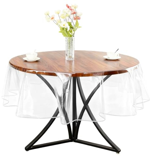 Tischdecke Transparent Rund 152 cm, PVC Durchsichtige Tischdecke Rund | Tischfolie Transparent 0.09 mm Rund, Abwaschbar, zum Schutz von Tischen und Tischtüchern