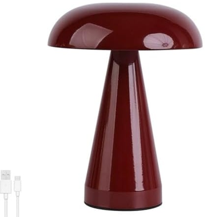 LOGT Pilz Tischlampe Kabellos Akku Pilzlampe USB Aufladbar Batterie Pilz Lampe Dimmbar mit Touch Control Tischleuchte Innen und Außen Flowerpot Lampe für Schlafzimmer Kinderzimmer Camping,Rot