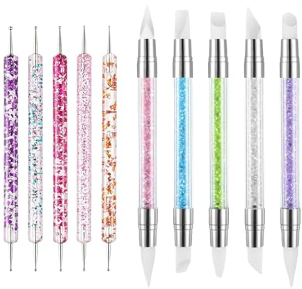 Nankoyal 3D Gel Modellierwerkzeug,10 Stücke Doppelseitiger Strass Nagellack Modellierwerkzeug - Fingernagel Modellierhilfe Maniküre Zubehör Für Zuhause Unterwegs