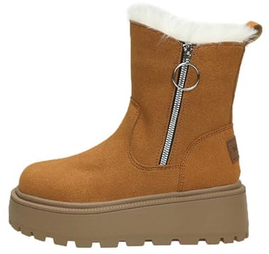 Scarpe Neve Stivali Invernali con Pelo Dopo Sci Anfibi Donna Pelle Calde Stivaletti Flock Marrone 40
