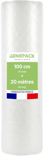 ROULEAU PAPIER BULLE/FILM À BULLES Professionnel 100 cm x 20 m – Fabriqué en FRANCE – 60 Microns – Bulles 10mm – Protection Emballage Colis Déménagement – Antichoc Haute Qualité