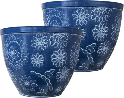 SG Traders Large Plastic Round Chengdu Garden Plant Pots Planter Indoor Outdoor Pots Top Diameter Flower Pot with Drainage Holes, Beautiful Planters for Your Garden Needs Pack of 2 (25cm)