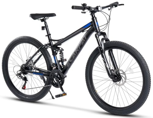 PVY Fully Mountainbike 27,5 Zoll für Erwachsene und Jugendliche, 21-Gang Kettenschaltung, mechanische Scheibenbremsen, Full-Suspension Rahmen, Federgabel, für Gelände 160-175 cm, 85% vormontiert