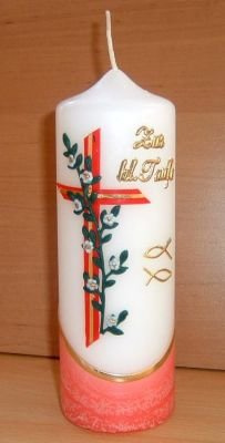 netsells Taufkerze 6 x 18 cm * handverziert * mit Wachsauflagen * getaucht * rot