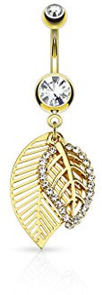Paula & Fritz® Bauch-nabelpiercing Bananabell Bauch-Piercing Edelstahl Chirurgenstahl 316L Double Blatt Multi Zirkonia Farbe Gold