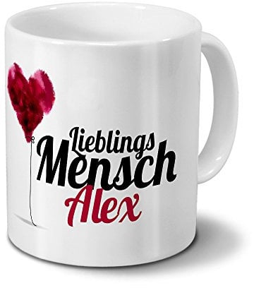 printplanet Tasse mit Namen Alex - Motiv Lieblingsmensch - Namenstasse, Kaffeebecher, Mug, Becher, Kaffeetasse - Farbe Weiß