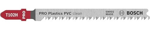 Bosch 3x Jigsaw Blade T 102 H Clean for PVC (for PVC, PA, PS sheets, profiles, bars, Professional Accessories Jigsaw)