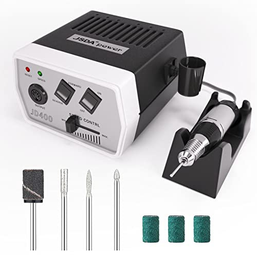 Nail Drill Machine, JSDA® Professional E Files for Acrylic Nails Gel, Electric Nail Drill Files JD400, Adjustable Speed 30000RPM, 4 Bits, Powerful Manicure Pedicure Set for Nail Care Nail Art
