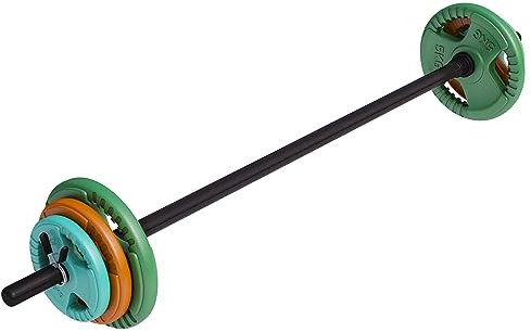GORILLA SPORTS® Langhantel Set - 19,5 kg, Aerobic, 130 cm, 6 Hantelscheiben, 2x1,25/2,5/5kg Gewichte, 30mm, Gusseisen, Federverschlüsse - Hantelset, Pump Set, Langhantelset