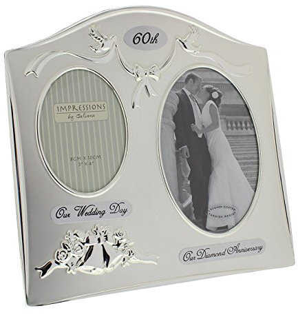 Two Tone Silverplated 60th Diamond Wedding Anniversary Double Photo Frame FS55060