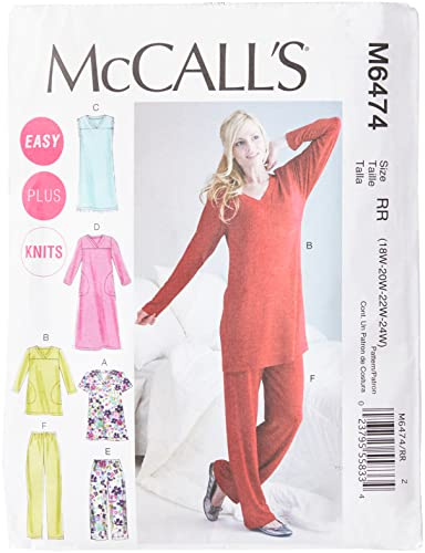 McCall's Patterns M6474 Size RR 18W-20W-22W-24W Misses'/ Women's Top, Tunic, Gowns and Pants, Pack of 1, White