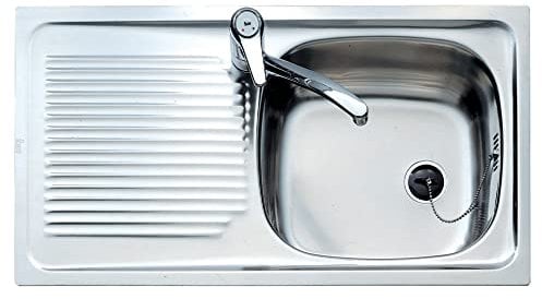 Teka E-50 800.440 1C 1E - Fregadero Encastrado de 45 cm, 1 Cubeta y Escurridor, Insonorización y Clips de Instalación, con Tapón, Color Acero Inoxidable