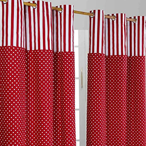 Homescapes Kindervorhang Mädchen Kinderzimmer Ösenvorhang Dekoschal Polka Dots 2er Set rot weiß 117 x 137 cm (Breite x Länge je Vorhang) 100% Reine Baumwolle