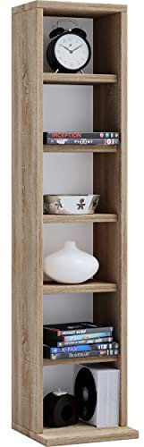 VCM Holzregal stehend | platzsparender CD Schrank für 102 CDs oder 36 DVDs | Maße: H. 92 x B. 21 x T. 20 cm | Elegantes DVD Regal stehend | Blu-Ray Regal | CD Regal - Elementa