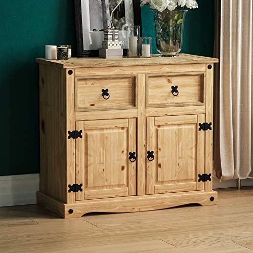 Amazon Marke - Movian Corona zweitürig mit 2 Schubladen Sideboard massiv Kiefer gewachst mexikanischen Möbel