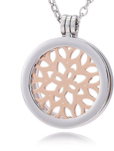 Morella Damen Halskette 70 cm Edelstahl und Anhänger mit Coin Blätterwald Rosegold 33 mm im Schmuckbeutel