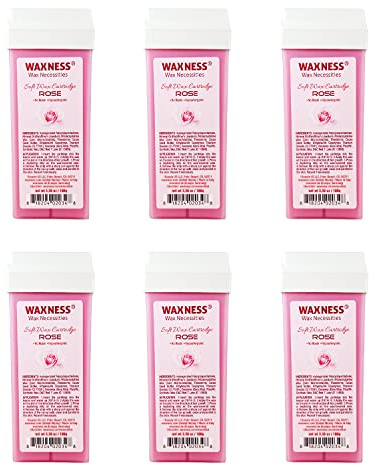 Waxness Soft Wax Cartridge Rose – Pack of 6 × 3.38 oz (96 g) – Professional Strip Wax Roll-On for Face & Body – Made in Italy
