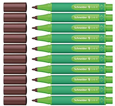 Schneider Link-It Fasermaler (Filzstifte mit 1,0 mm Strichstärke, einfach zusammenstecken und beliebig kombinieren) 10 Stück, Topaz Braun