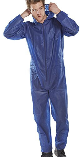 Workwear World WW208 Disposable Blue Boiler Suit Protective Zipped Coverall with Hood Sizes M-XXL (Large)