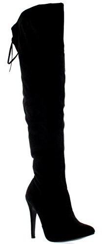 Viva Womens Stiletto Thigh High Platform Bow Stretch Evening High Heels Boots - Black Suede - UK3/EU36 - KL0037H