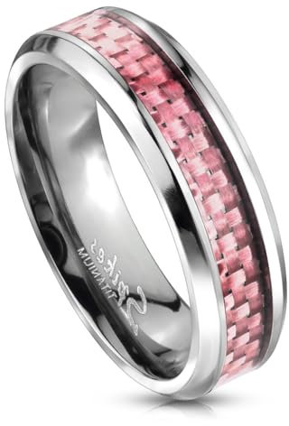 Paula & Fritz® Ring Damen Silber Carbon-Inlay Rosa Titan-IUM Grade 2 Größe 52 (16,6) 6-mm Ring-Breite Partnerring Verlobungsring Herren-Ring Ehe-Ring